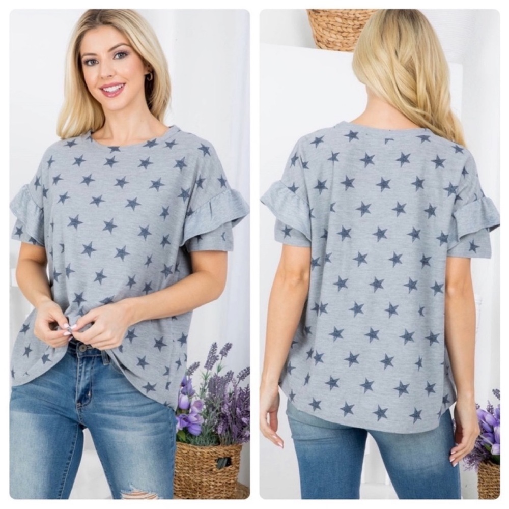 Elliott & Vine Star Print Ruffle sleeve Top